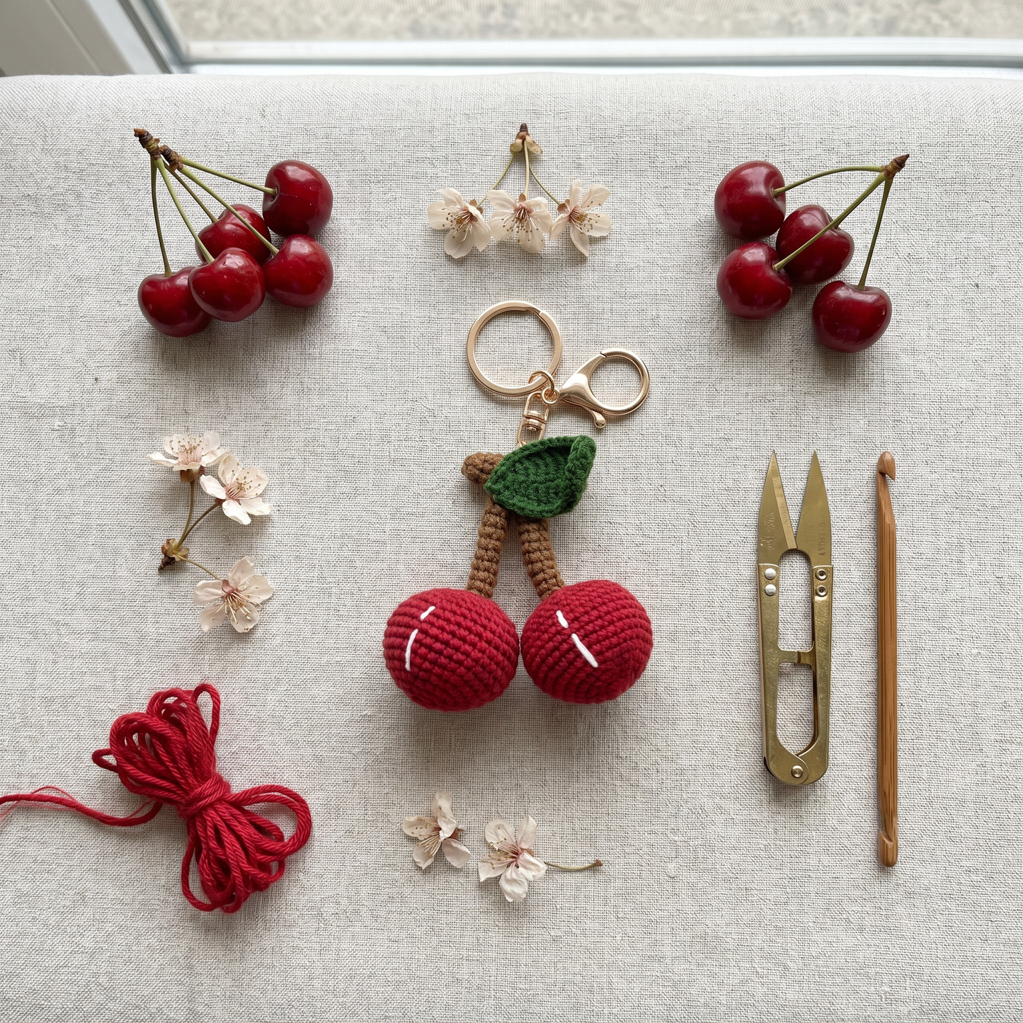 Cherry Crochet Keychain - Adorable Fruit Bag Charm
