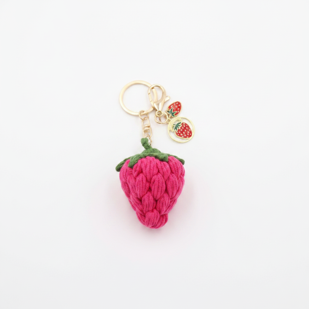 Hand-Crochet Strawberry Keychain Dangling with Removable Charms