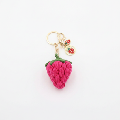 Hand-Crochet Strawberry Keychain Dangling with Removable Charms