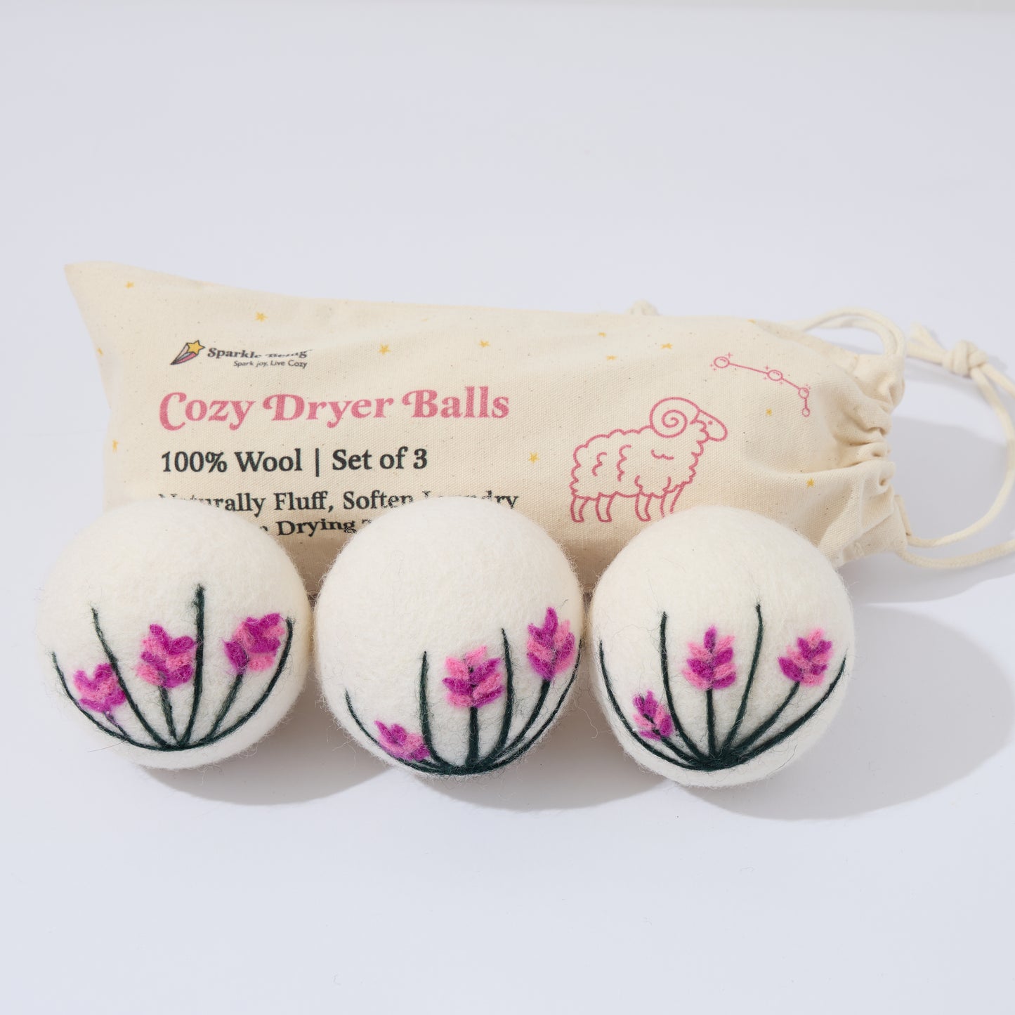Floral Eco Wool Dryer Balls – Set of 3