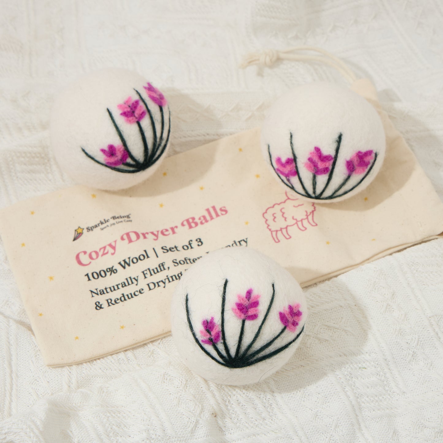 Floral Eco Wool Dryer Balls – Set of 3