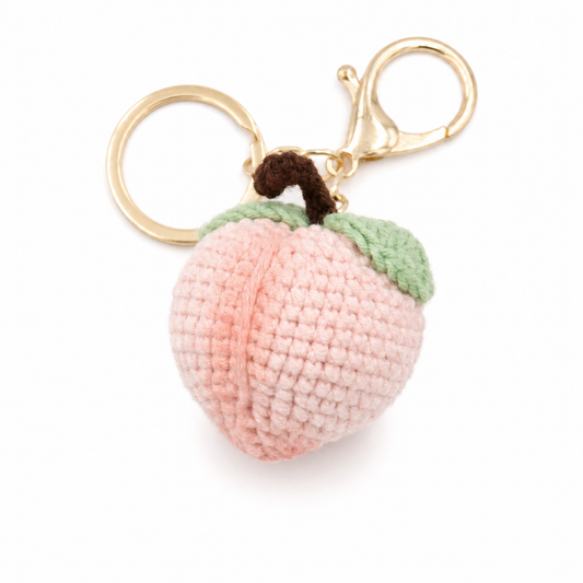 Hand-Crochet Peachy Keen Keychain - Adorable Fruit Charm for Keys & Bags