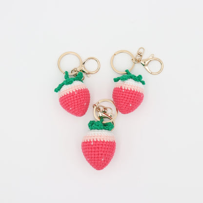 Fruit to Go: Knitted Strawberry Keychain Delight