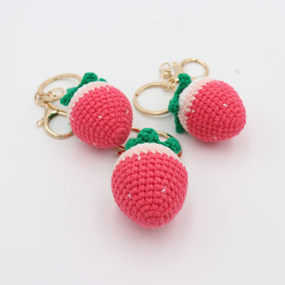 Fruit to Go: Knitted Strawberry Keychain Delight