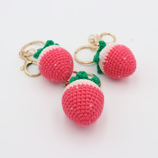 Fruit to Go: Knitted Strawberry Keychain Delight