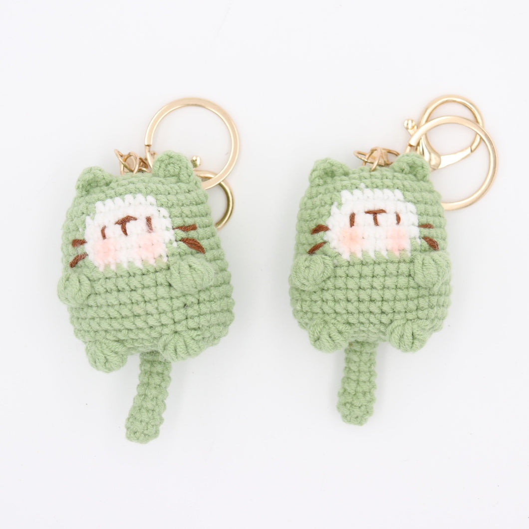 Purrfect in Green: Hand Knitted Green Cat Keychain