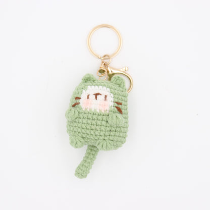 Purrfect in Green: Hand Knitted Green Cat Keychain