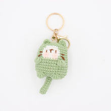 Load image into Gallery viewer, Purrfect in Green: Hand Knitted Green Cat Keychain
