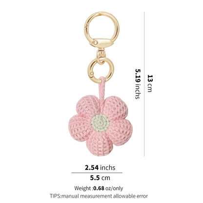 Hand-Crochet Pink Flower Yarn Keychain for a Romantic Feel!