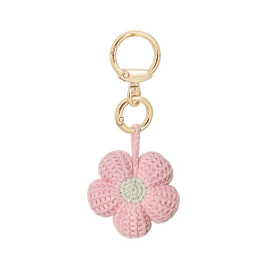 Hand-Crochet Pink Flower Yarn Keychain for a Romantic Feel!