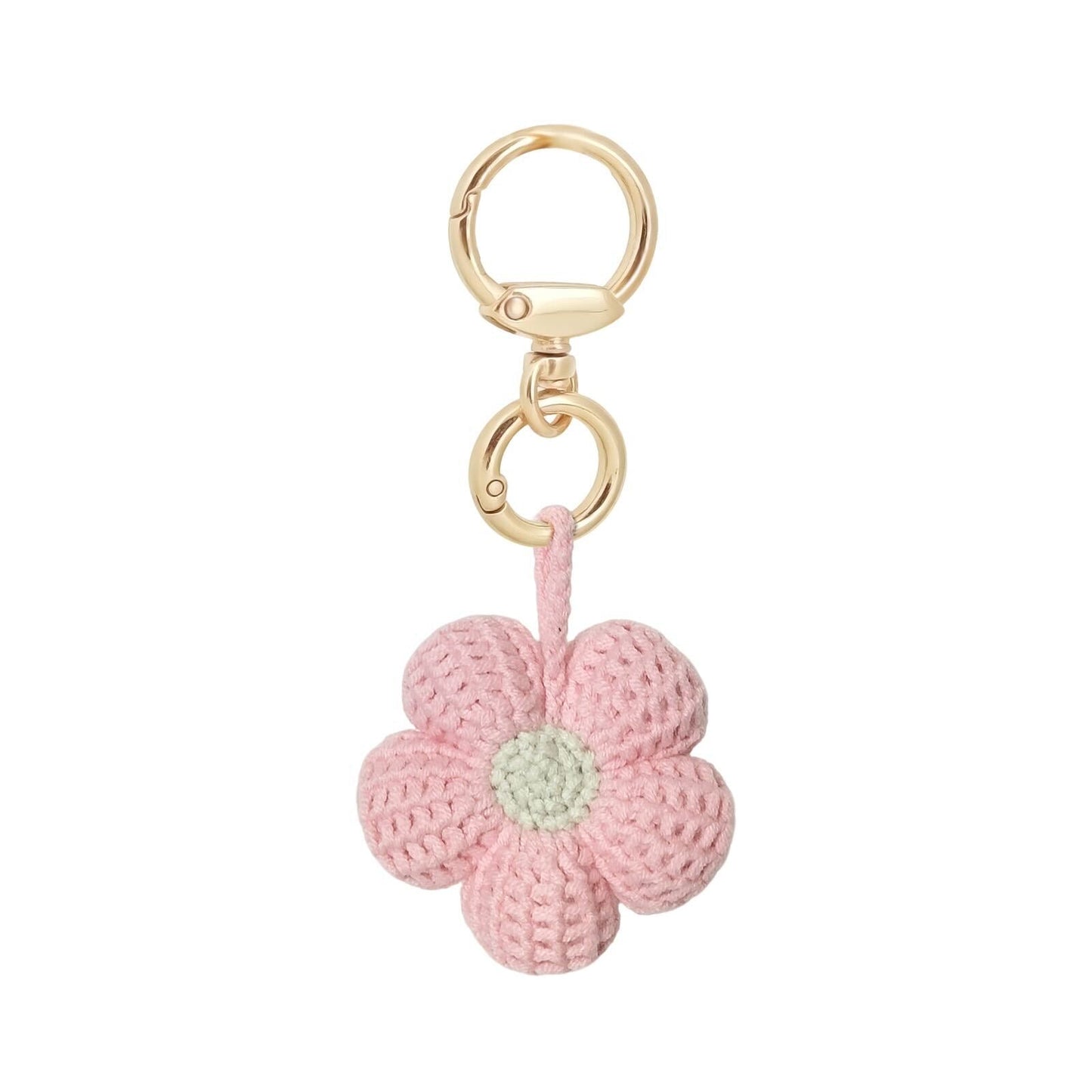 Hand-Crochet Pink Flower Yarn Keychain for a Romantic Feel!