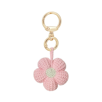 Hand-Crochet Pink Flower Yarn Keychain for a Romantic Feel!