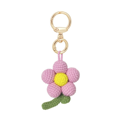 Handmade Crochet Pink Flower Keychain – Cute Floral Bag Charm