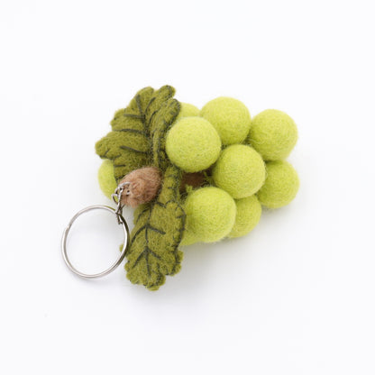 Handmade Felt Grapes Keychain – Cute Fruit Bag Charm, Wool Grape Key Ring