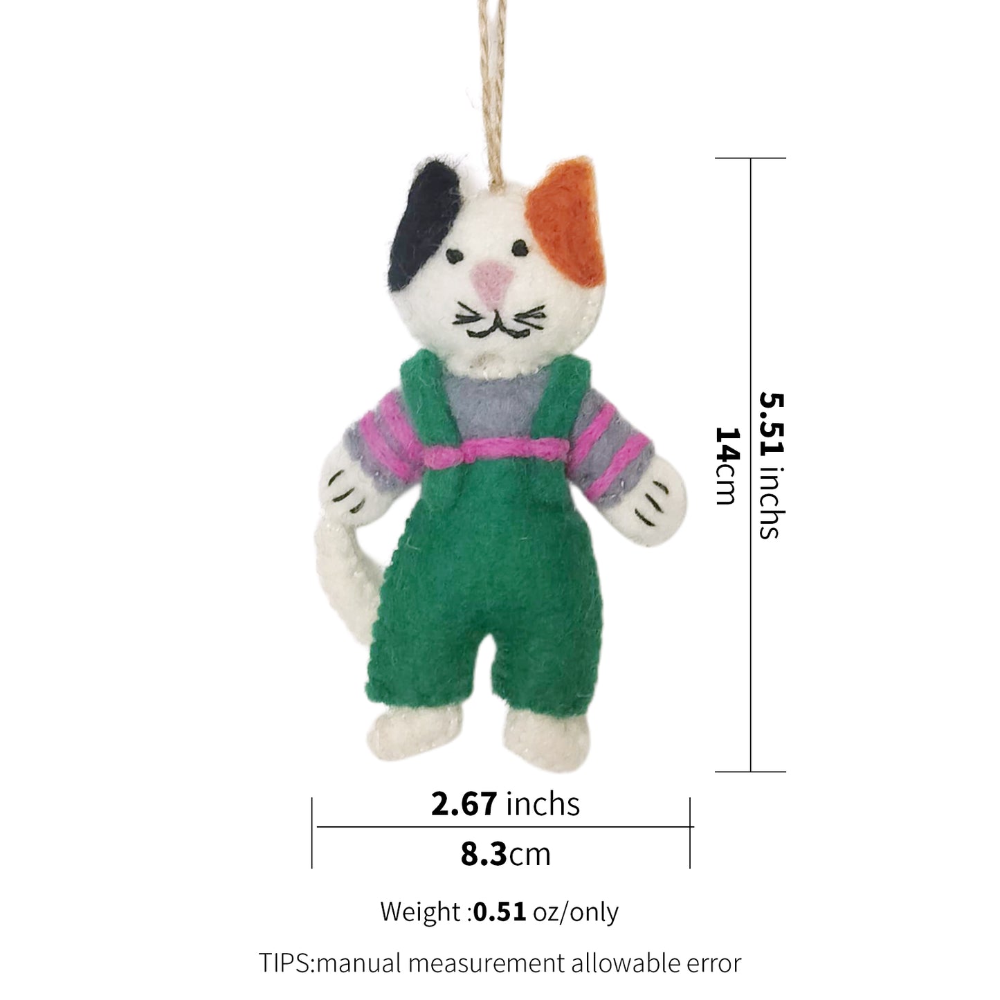Handmade Wool Felt Cozy Calico Cat Ornament