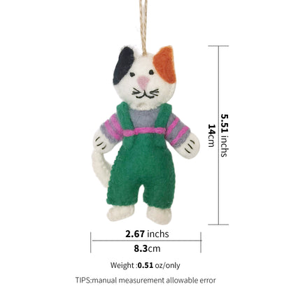 Handmade Wool Felt Cozy Calico Cat Ornament