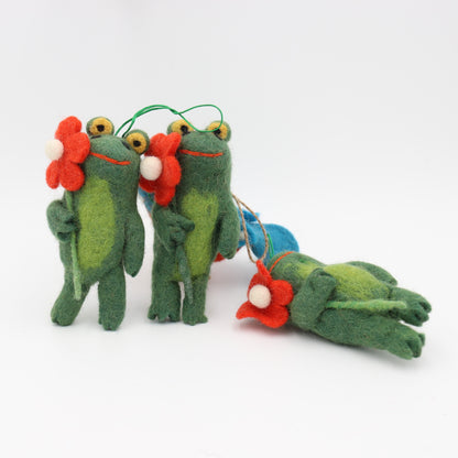 Handmade in Nepal Wool Felt Frog Ornament