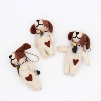 Handmade Poppy Dog Wool Felt Christmas Ornament - Artisan Crafted in Nepal