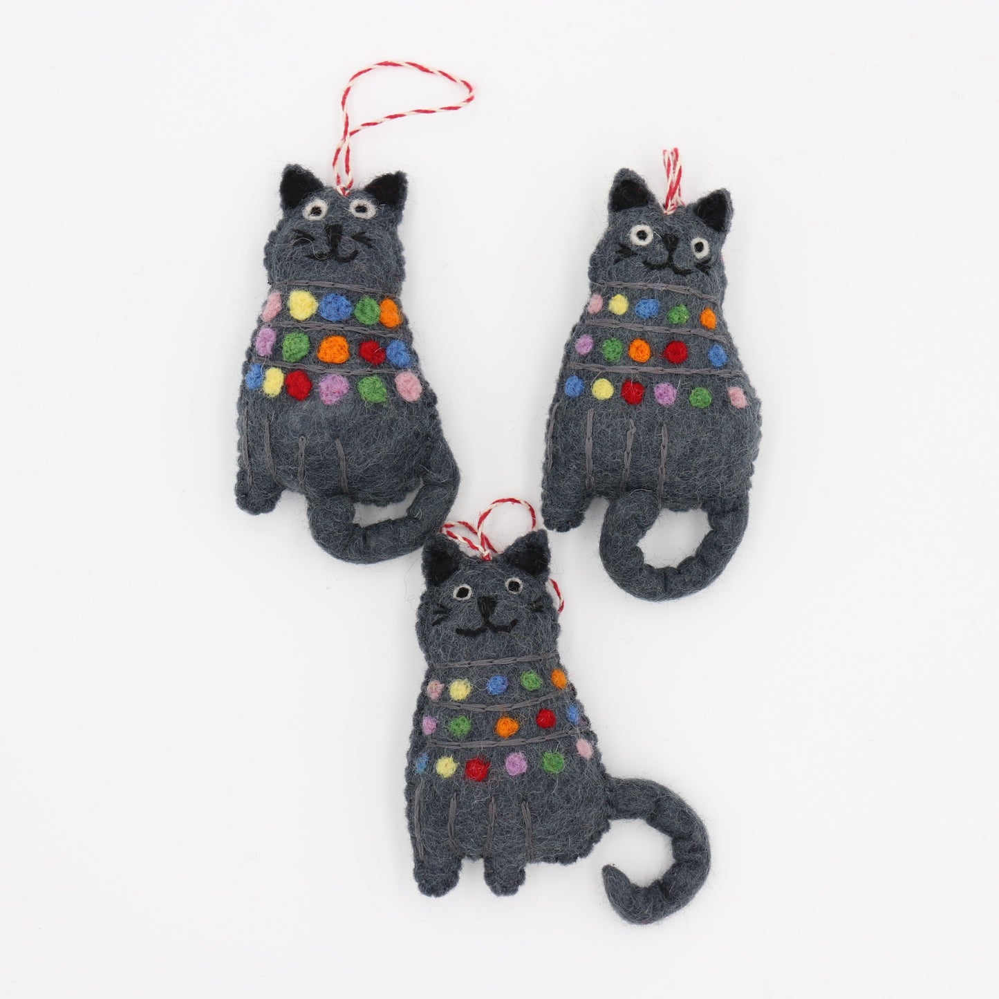 Handmade Black Cat Wool Felt Ornament – Made in Nepal
