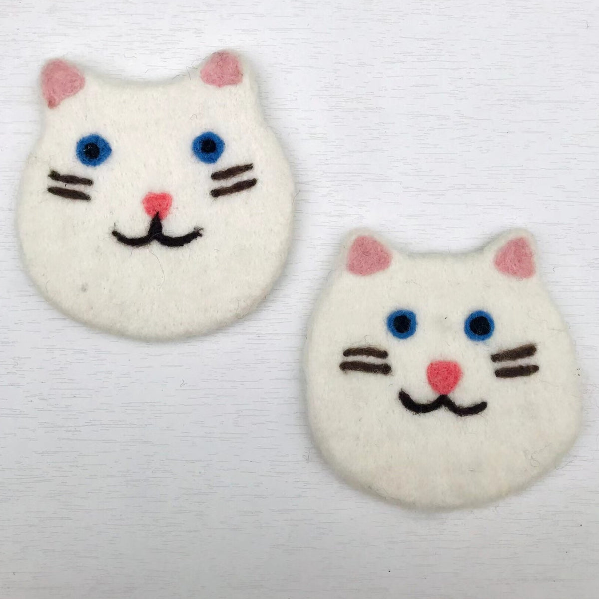 Hand-Felted Wool Cat Face Coasters