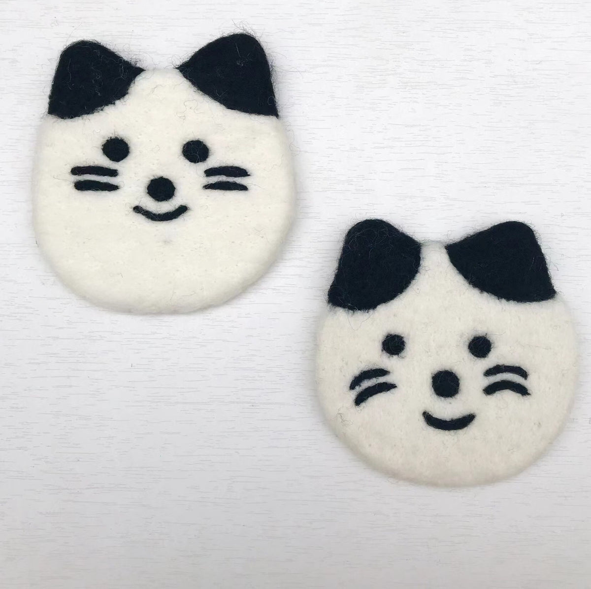 Hand-Felted Wool Cat Face Coasters
