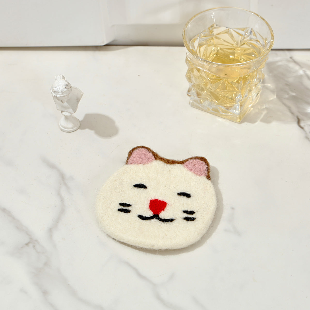 Hand-Felted Wool Cat Face Coasters