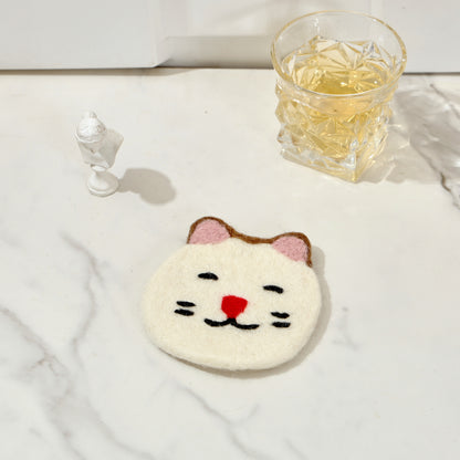 Hand-Felted Wool Cat Face Coasters
