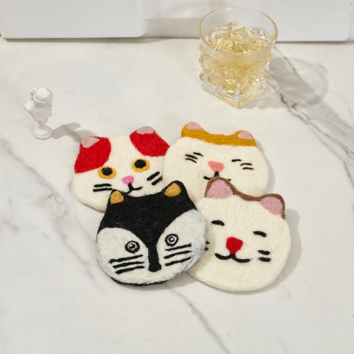 Hand-Felted Wool Cat Face Coasters