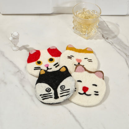Hand-Felted Wool Cat Face Coasters