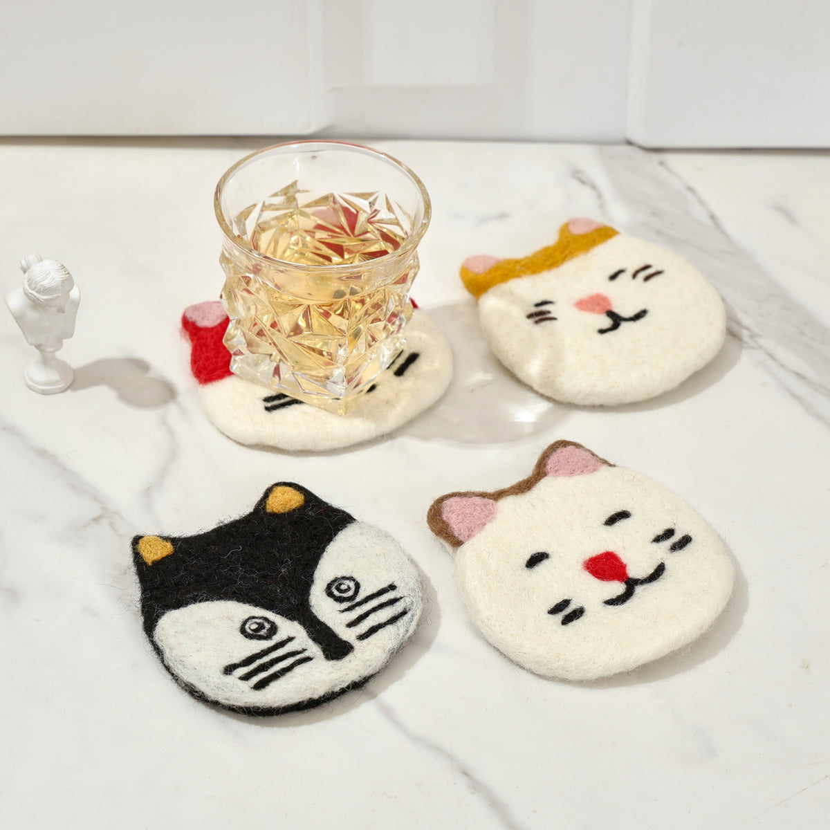 Hand-Felted Wool Cat Face Coasters