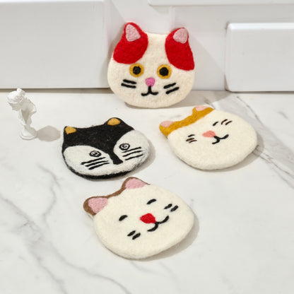 Hand-Felted Wool Cat Face Coasters