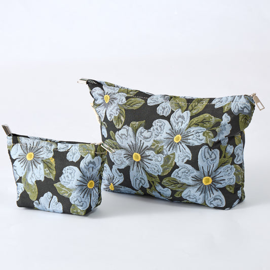 Blue Camellia Toiletry Bag - Travel-Friendly Cosmetic Bag