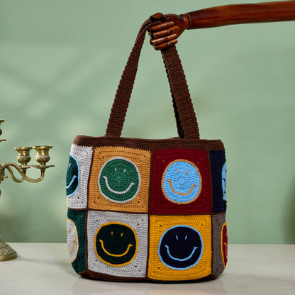 Handmade Chic Retro Crochet Shoulder Bag for Women - Smile