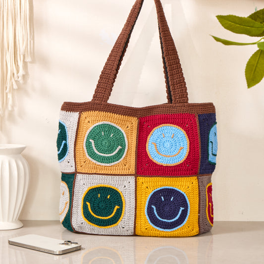 Handmade Chic Retro Crochet Shoulder Bag for Women - Smile