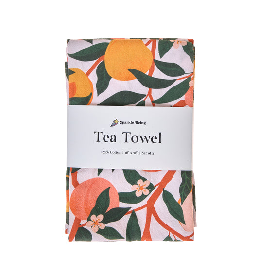 Tea Towels for a Cute Kitchen – Peachy Keen (Set of 2) | 100% Cotton, Absorbent & Eco-Friendly