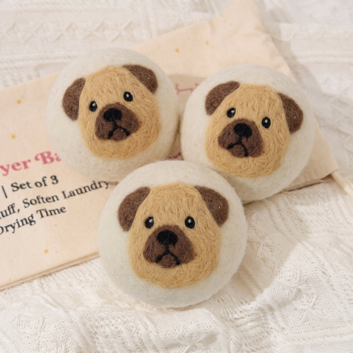 Pug Eco Wool Laundry Dryer Balls - Set of 3