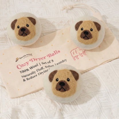 Pug Eco Wool Laundry Dryer Balls - Set of 3