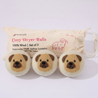 Pug Eco Wool Laundry Dryer Balls - Set of 3