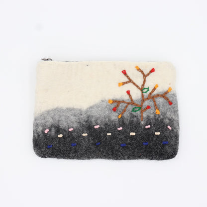 Spring Tree Felt Wallet - Wool Felt Pouch Hand Carry Coin Purse
