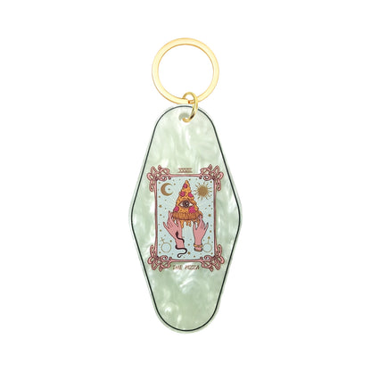 The Pizza Tarot Card Motel Keychain - Vintage Nostalgia Motivational Hotel Keychain