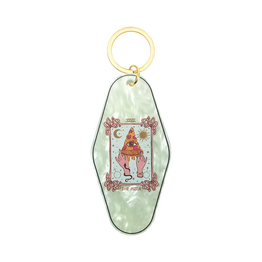The Pizza Tarot Card Motel Keychain - Vintage Nostalgia Motivational Hotel Keychain