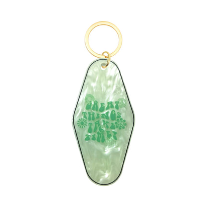 Great Things Take Time Motel Keychain - Vintage Nostalgia Motivational Hotel Keychain