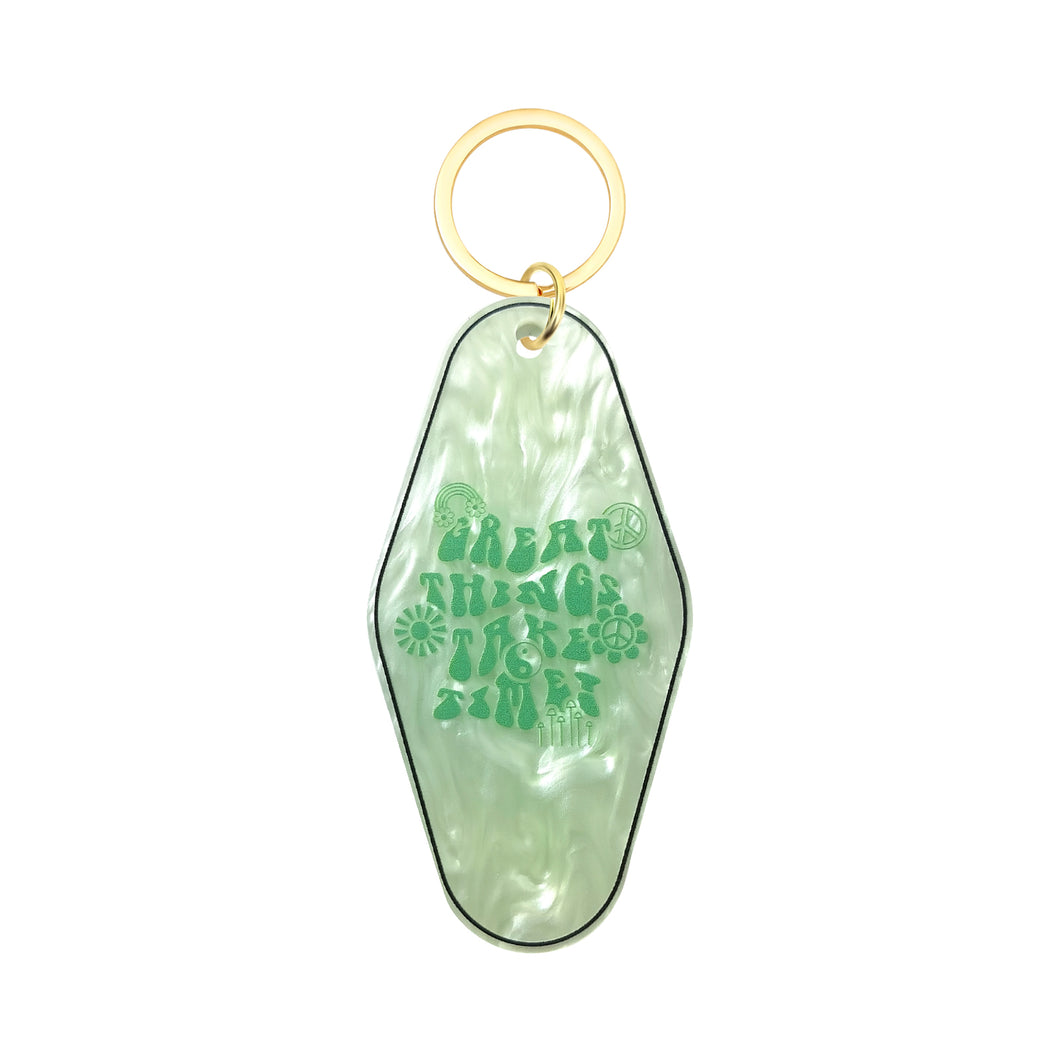 Great Things Take Time Motel Keychain - Vintage Nostalgia Motivational Hotel Keychain