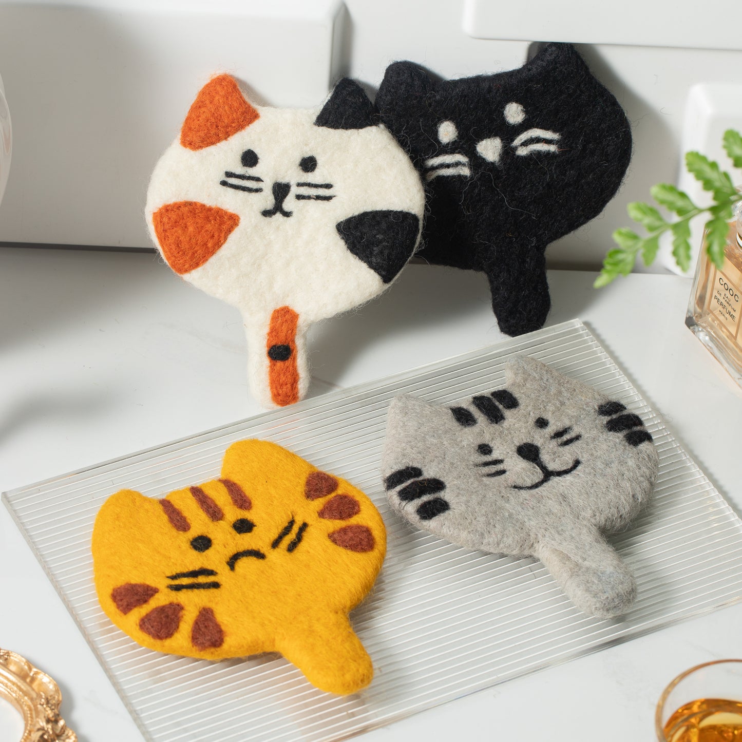 Felt Animal Coffee Cup Mug Table Mat Coasters - Curious Cat