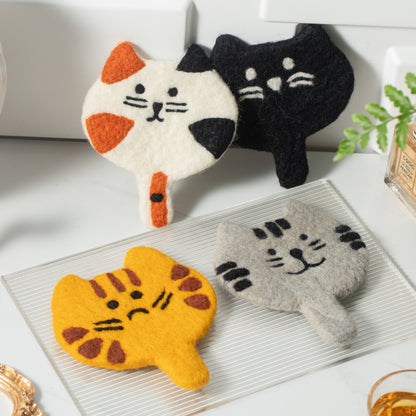 Felt Animal Coffee Cup Mug Table Mat Coasters - Curious Cat
