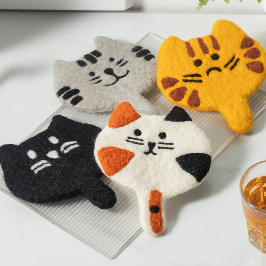 Felt Animal Coffee Cup Mug Table Mat Coasters - Curious Cat