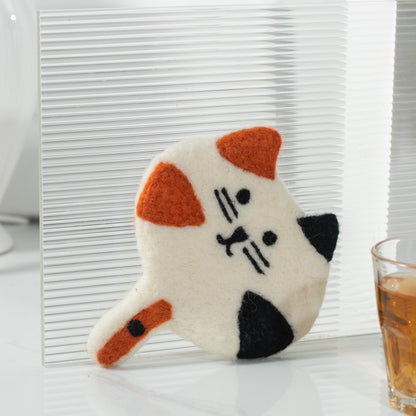 Felt Animal Coffee Cup Mug Table Mat Coasters - Curious Cat
