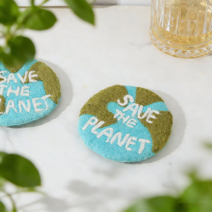 Wool Felt Coasters – Save the Planet Drink Coasters, Eco Friendly Table Protection