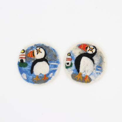 Handmade Wool Felt Puffin Coaster