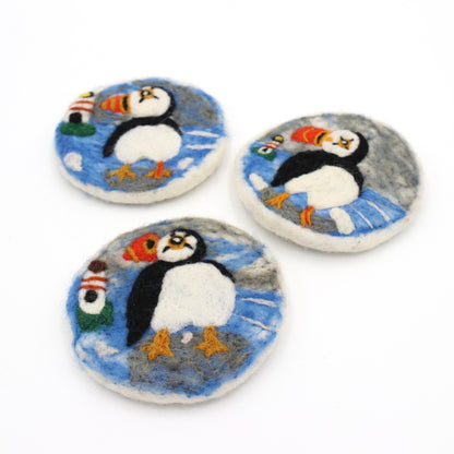 Handmade Wool Felt Puffin Coaster